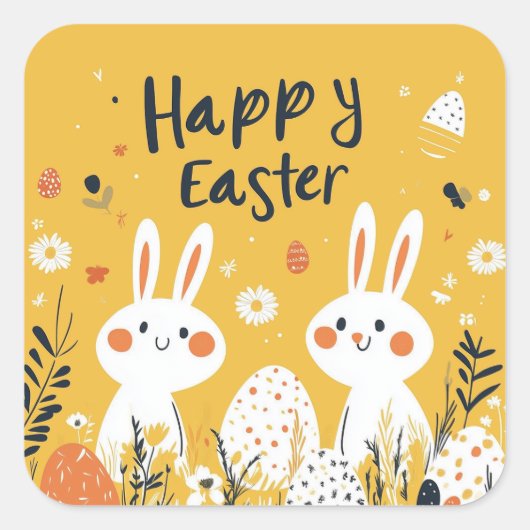 Schattigee Yellow Easter Bunnies Sticker (Voorkant)