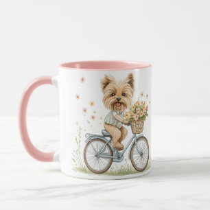 Schattigee Yorkie Dog Fietsen Spring Flowers Mok