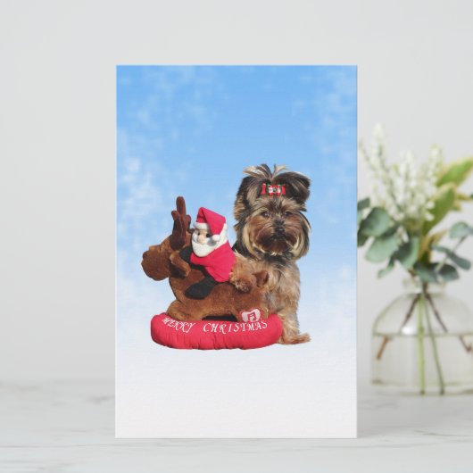 Schattigee Yorkshire Terrier Vrolijk kerstfeest Briefpapier (Staand voorkant)