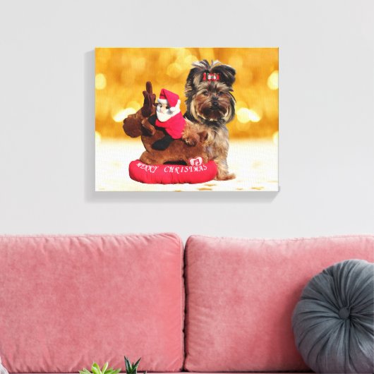 Schattigee Yorkshire Terrier Vrolijk kerstfeest Canvas Afdruk (Insitu (Woonkamer))
