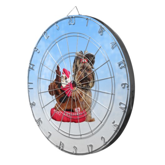 Schattigee Yorkshire Terrier Vrolijk kerstfeest Dartbord (Voorkant Rechts)