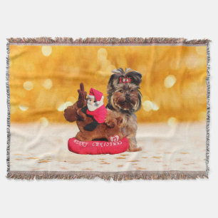 Schattigee Yorkshire Terrier Vrolijk kerstfeest Deken