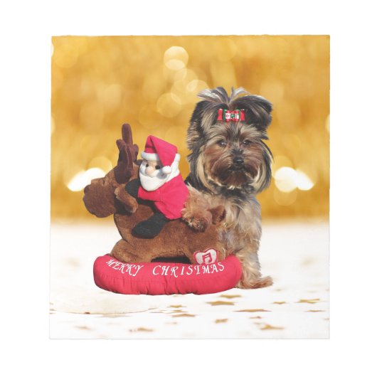 Schattigee Yorkshire Terrier Vrolijk kerstfeest Notitieblok (Voorkant)