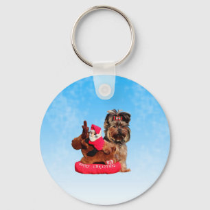 Schattigee Yorkshire Terrier Vrolijk kerstfeest Sleutelhanger