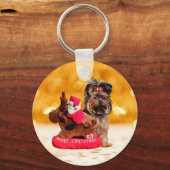 Schattigee Yorkshire Terrier Vrolijk kerstfeest Sleutelhanger (Voorkant)