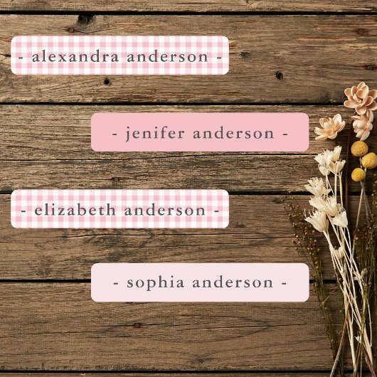 Schattigee Zachte Roze Gingham Kinder Waterdichte Labels