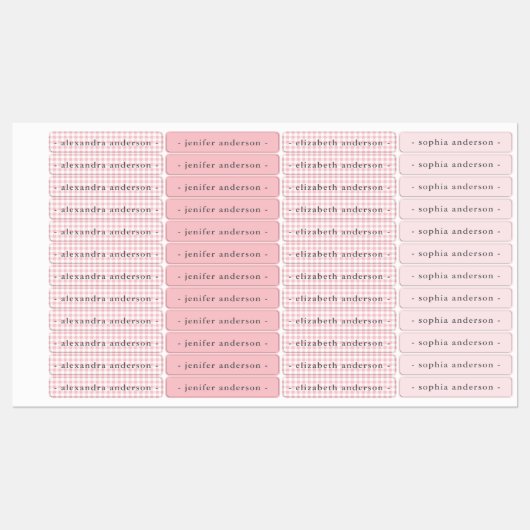 Schattigee Zachte Roze Gingham Kinder Waterdichte  Labels (Vel)