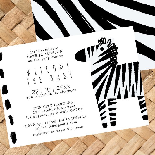 Schattigee Zebra Dusty Blue Boy Baby shower Uitnod Kaart