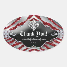 Schattigee Zebra Fleur de lis Glitter Rood Ovale Sticker