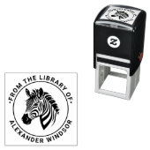 Schattigee Zebra Head Round Library Boeknaam Zelfinktende Stempel (In situ)