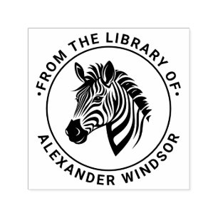 Schattigee Zebra Head Round Library Boeknaam Zelfinktende Stempel