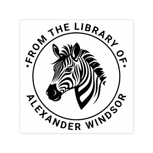Schattigee Zebra Head Round Library Boeknaam Zelfinktende Stempel (Design)
