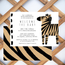 Schattigee Zebra Natural Baige Baby shower Uitnodi