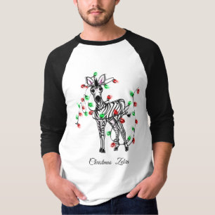 Schattigee zebra tekening rode groene kerstverlich t-shirt