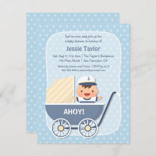 Schattigee zeeman in wandelwagen, nautisch Baby sh Kaart (Voorkant / Achterkant)