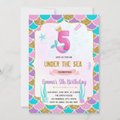 Schattigee zeemeermin 5e verjaardag uitnodiging (Voorkant)