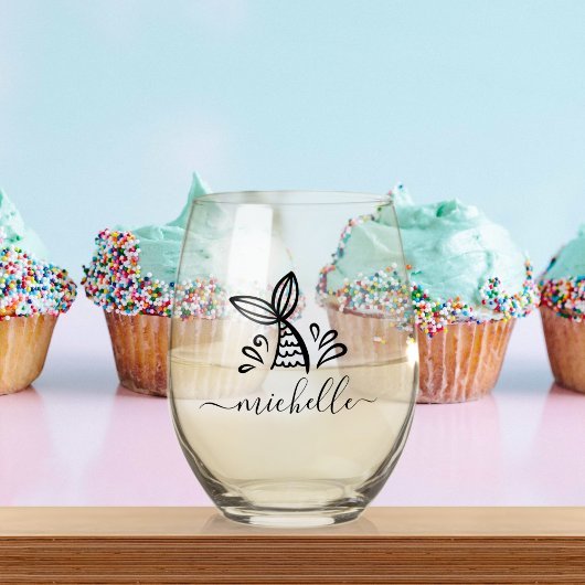 Schattigee Zeemeermin aangepaste naam Kinder cadea Wijnglas Zonder Voet