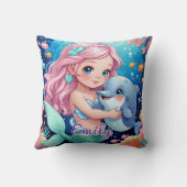 Schattigee Zeemeermin en Dolfijn Vierkant Kussen – (Achterkant)