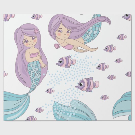 Schattigee zeemeermin en zeedieren cadeaupapier (Vlak)