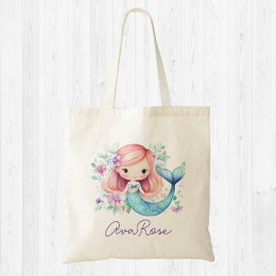 Schattigee Zeemeermin Girly gepersonaliseerde Canv Tote Bag