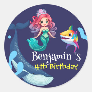 Schattigee Zeemeermin haai Walvis kleurrijke verja Ronde Sticker