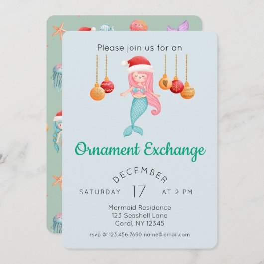 Schattigee zeemeermin kerstversiering uitwisseling kaart (Voorkant / Achterkant)