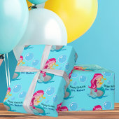 Schattigee zeemeermin meisje aangepaste verjaardag cadeaupapier