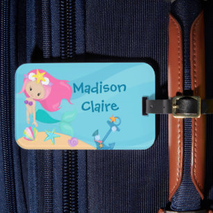 Schattigee Zeemeermin Meisje Custom Beach Kinder Bagagelabel