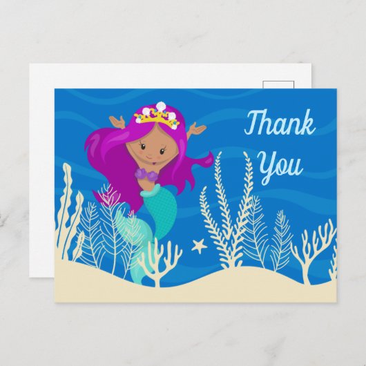 Schattigee Zeemeermin Meisje Custom Kinder Dank u Briefkaart (Voorkant / Achterkant)