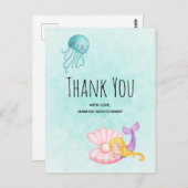 Schattigee Zeemeermin onder de Zee Waterverf Dank  Briefkaart (Voorkant / Achterkant)