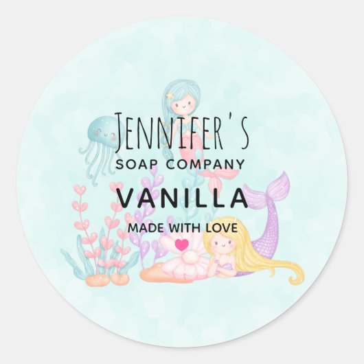 Schattigee Zeemeermin Onder het Zee Waterverf Zeep Ronde Sticker (Voorkant)
