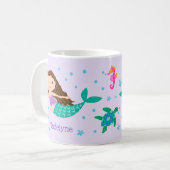 Schattigee Zeemeermin Paarse gepersonaliseerd Koffiemok (Voorkant links)