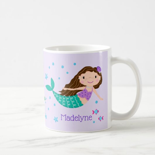 Schattigee Zeemeermin Paarse gepersonaliseerd Koffiemok (Rechts)