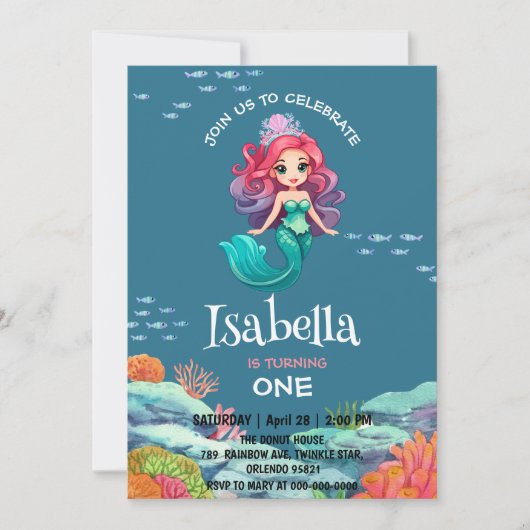 Schattigee Zeemeermin Regenboog kleurrijke Verjaar Kaart (Voorkant)