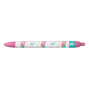 Schattigee Zeemeermin Strandmeisje Monogram Kinder Zwarte Inkt Pen