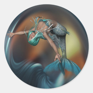 Schattigee zeemeermin vrolijk zwemmen ronde sticker