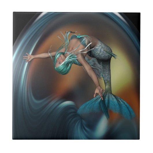 Schattigee zeemeermin vrolijk zwemmen tegeltje (Voorkant)