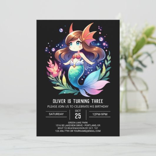 Schattigee zeemeerminverjaardag kaart (Staand voorkant)