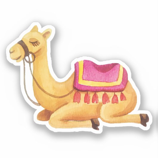 Schattigee Zittende Waterverf Arabische Kameel Sticker (Voorkant)