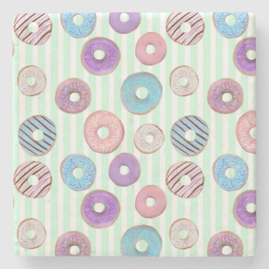 Schattigee zoete Donut groene pastel strepen stroo Stenen Onderzetter (Voorkant)