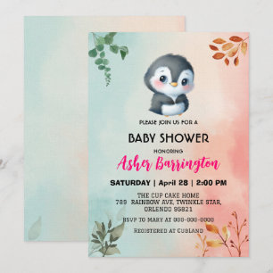 Schattigee zoete pinguïn Lentebloem baby shower ki Kaart