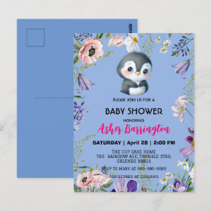 Schattigee zoete pinguïn Rustieke bloem baby showe Briefkaart