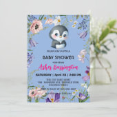 Schattigee zoete pinguïn Rustieke bloem baby showe Kaart (Staand voorkant)