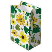 Schattigee zonnebloembij medium cadeauzakje (Voorkant Gekanteld)