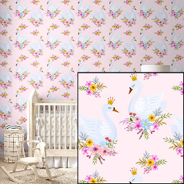 Schattigee Zwaan Prinses op Roze Behang