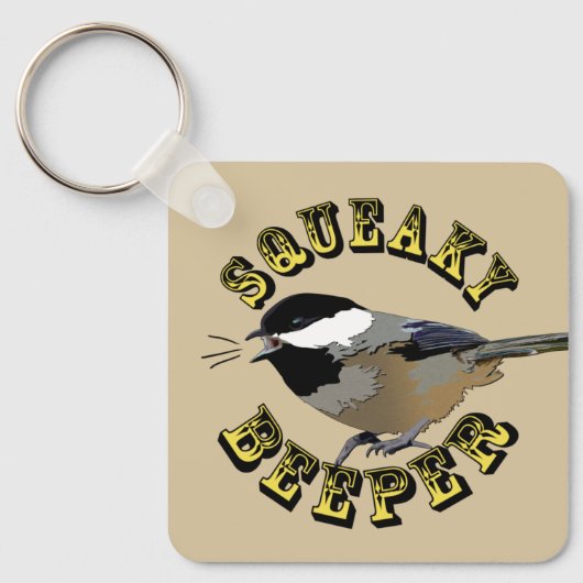 Schattigee zwart afgedekte Chickadee Squeaky Beepe Sleutelhanger (Voorkant)