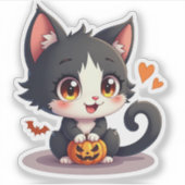 Schattigee zwart-witte kitten - Spooky Sticker (Voorkant)