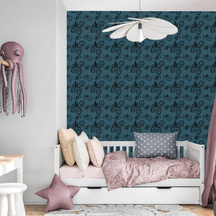 Schattigee Zwarte Bloemen Patroon Donker Dusty Bl Behang