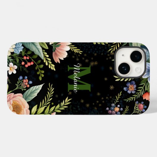 Schattigee Zwarte Bloemen Wildflower monogram Case-Mate iPhone Case (Achterkant (horizontaal))
