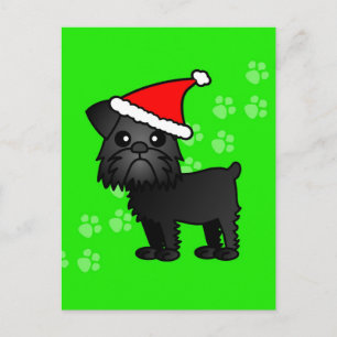 Schattigee Zwarte Brusselse Griffon Cartoon Santa Feestdagenkaart